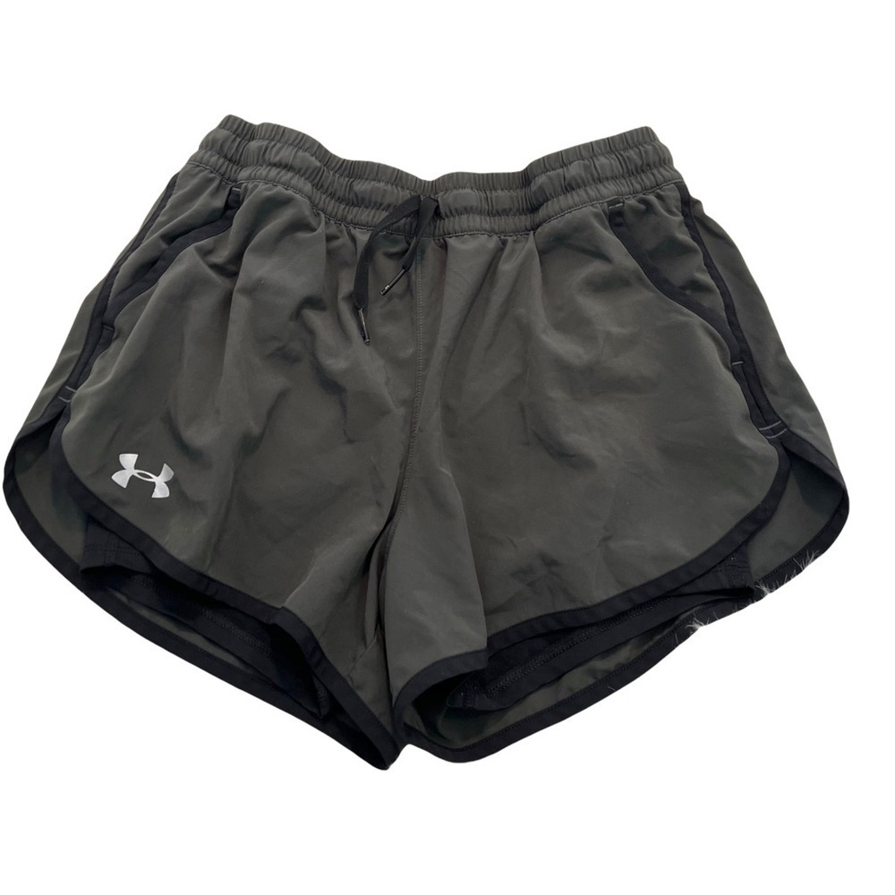 Under Armour Women's Athletic Running Shorts Dark Olive Green Black Pockets